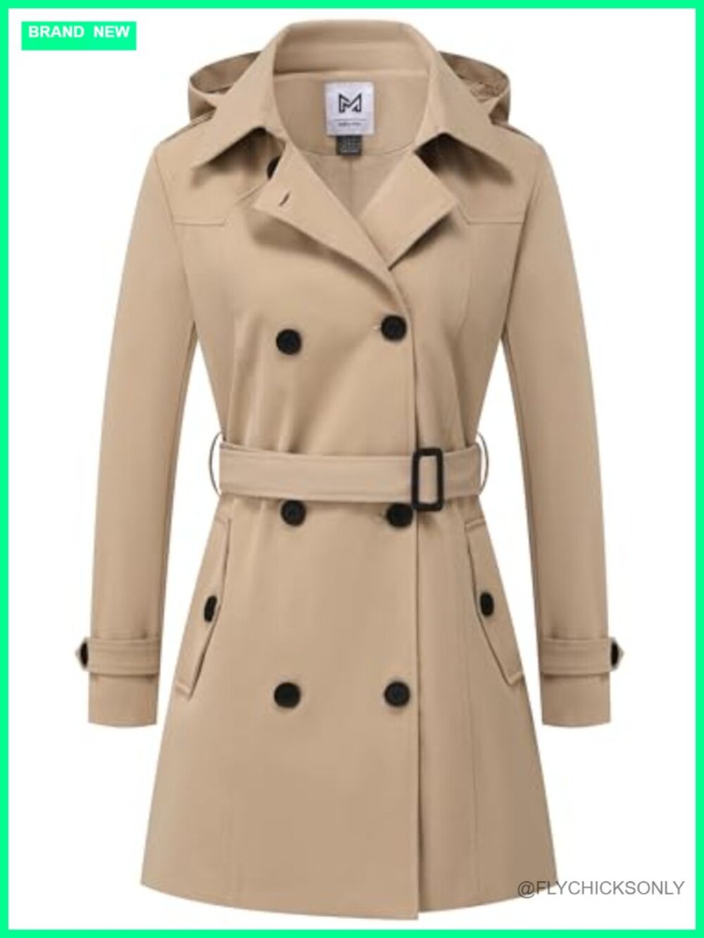 Women's Double-Breasted Belted Trench Coat Polyester